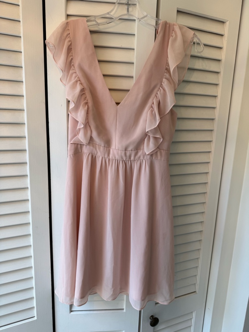 BCBGeneration Pale Pink Ruffle V-Neck Mini Dress